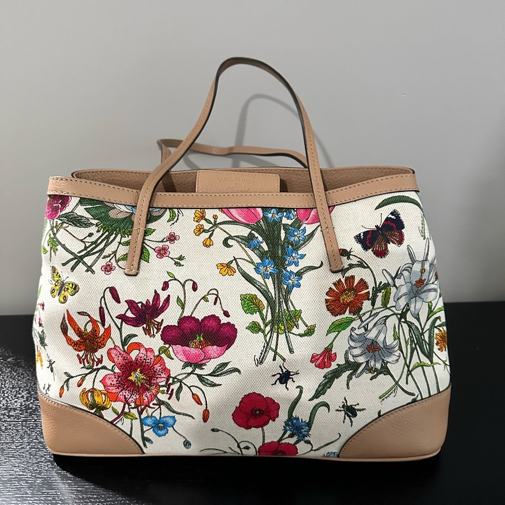GUCCI Limited Edition Japanese Flora Printed Coated Canvas Leather EUC